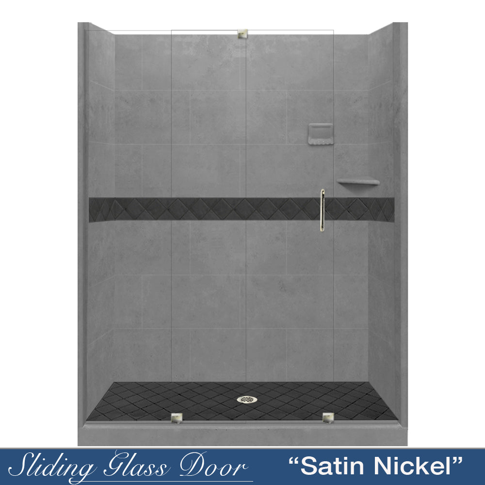 60 Alcove Wet Cement Sistine Stone & Diamond Stone Accent Tile - DIY Shower Remodel Kit for Bathroom Renovation | Waterproof & Durable Backsplash Tiles for Shower Walls and Floors