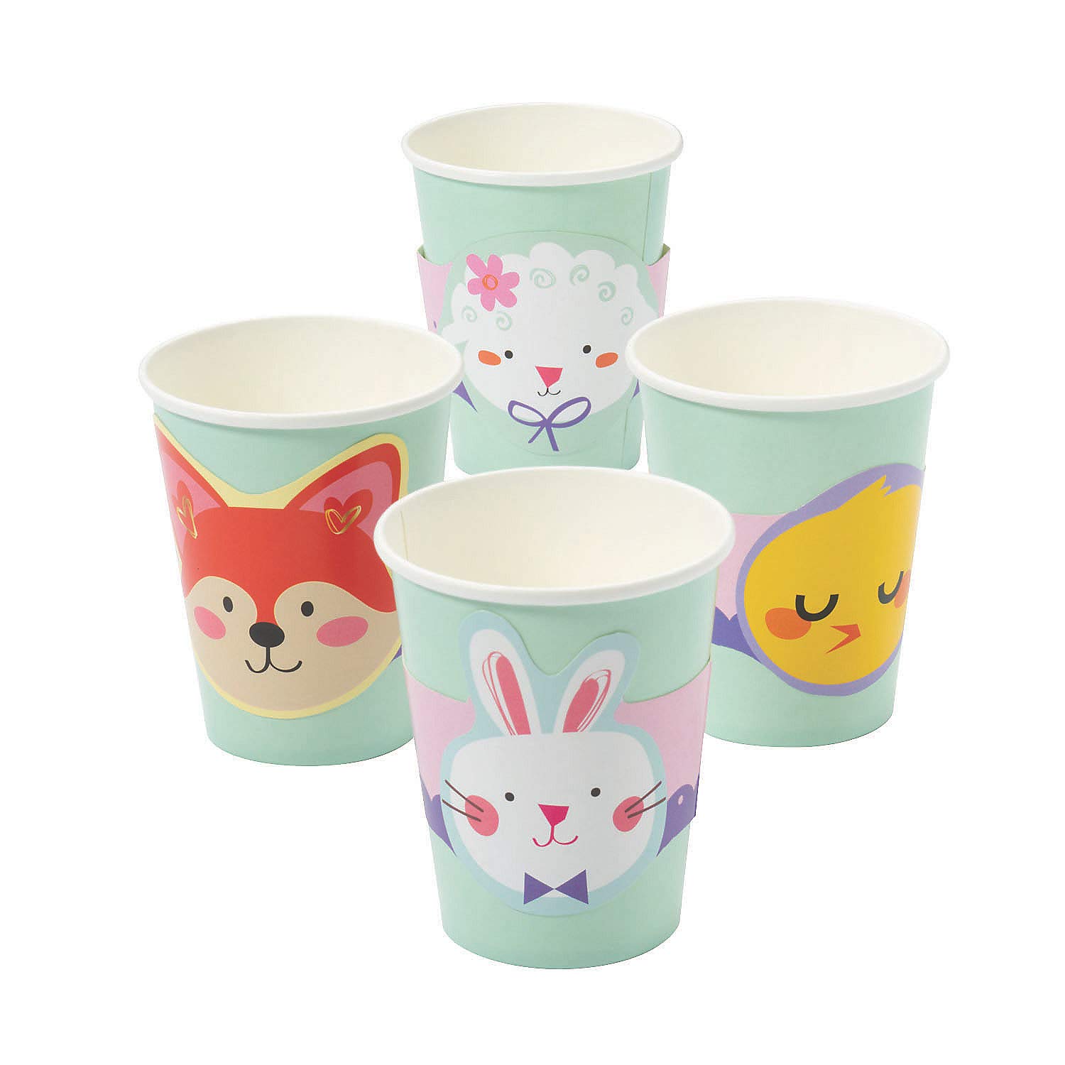 Fun Express Easter Friends Cup Set - 8 Piece Colorful Plastic Cups for Easter Party, Kids Birthday, Spring Celebrations & Holiday Gatherings