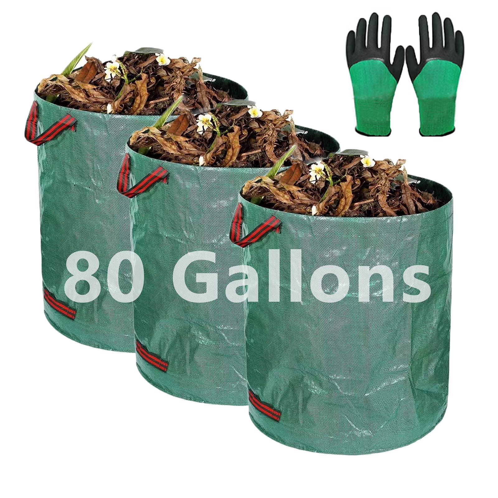 OBAGIAFE 3-Pack Heavy Duty Reusable Yard Waste Bags - 80 Gallons Large Gardening Bags with Free Gloves for Lawn, Pool & Leaf Cleanup - Durable Outdoor Storage Solution for Gardening, Landscaping & Yard Work