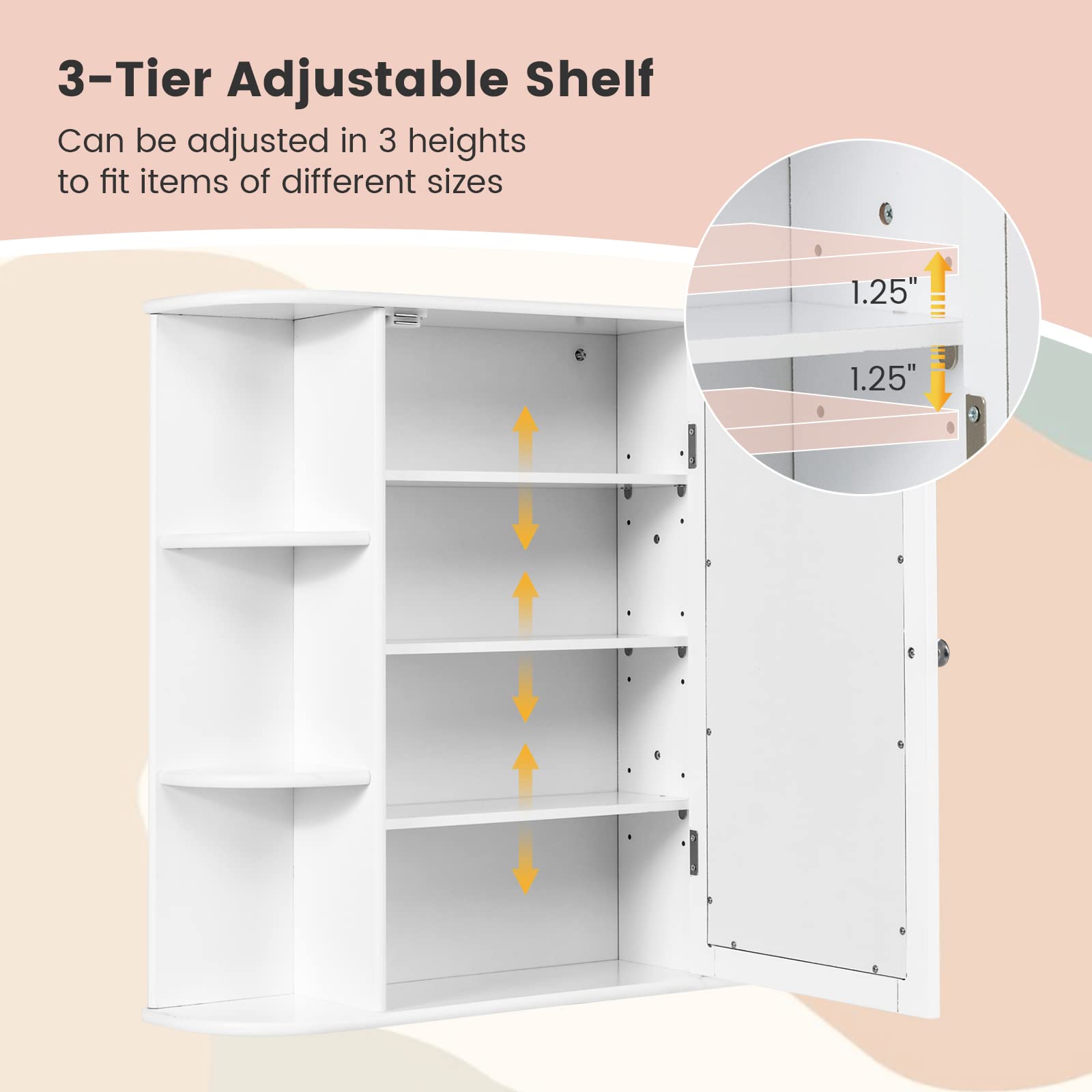 Wall Mounted Mirror Cabinet with Adjustable Shelves & Doors - Bathroom Medicine Storage Cabinet for Living Room, Bathroom, Apartment & Dorm - Perfect for Small Space Organization & Makeup Storage