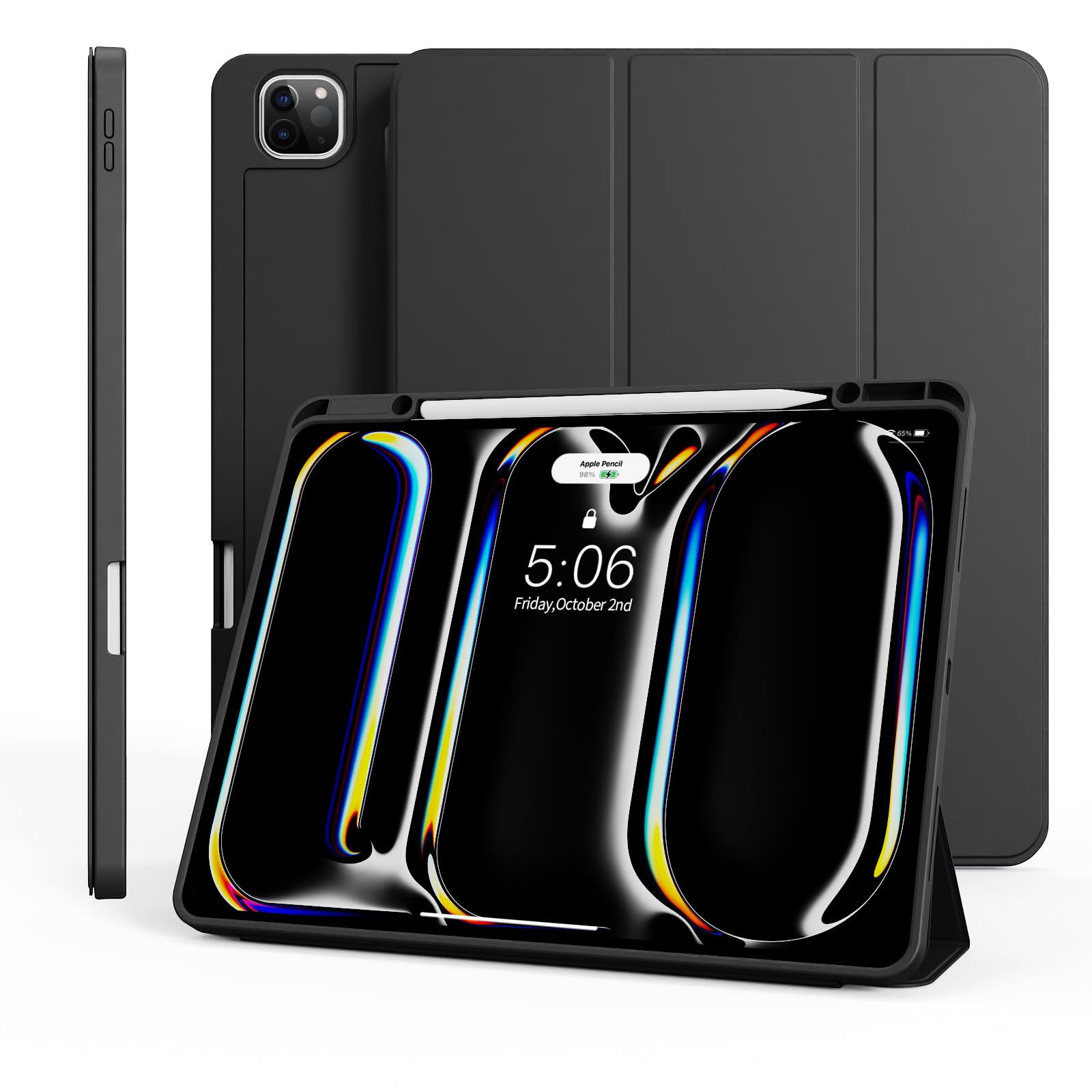 Premium iPad Pro 13 Inch Case 2024 (M4/7th Gen) - Compatible with Apple Pencil Pro | Auto Wake/Sleep | Trifold Stand Smart Cover with Soft TPU Back & Pencil Holder - Perfect for Work, Travel & Home Use (Black)