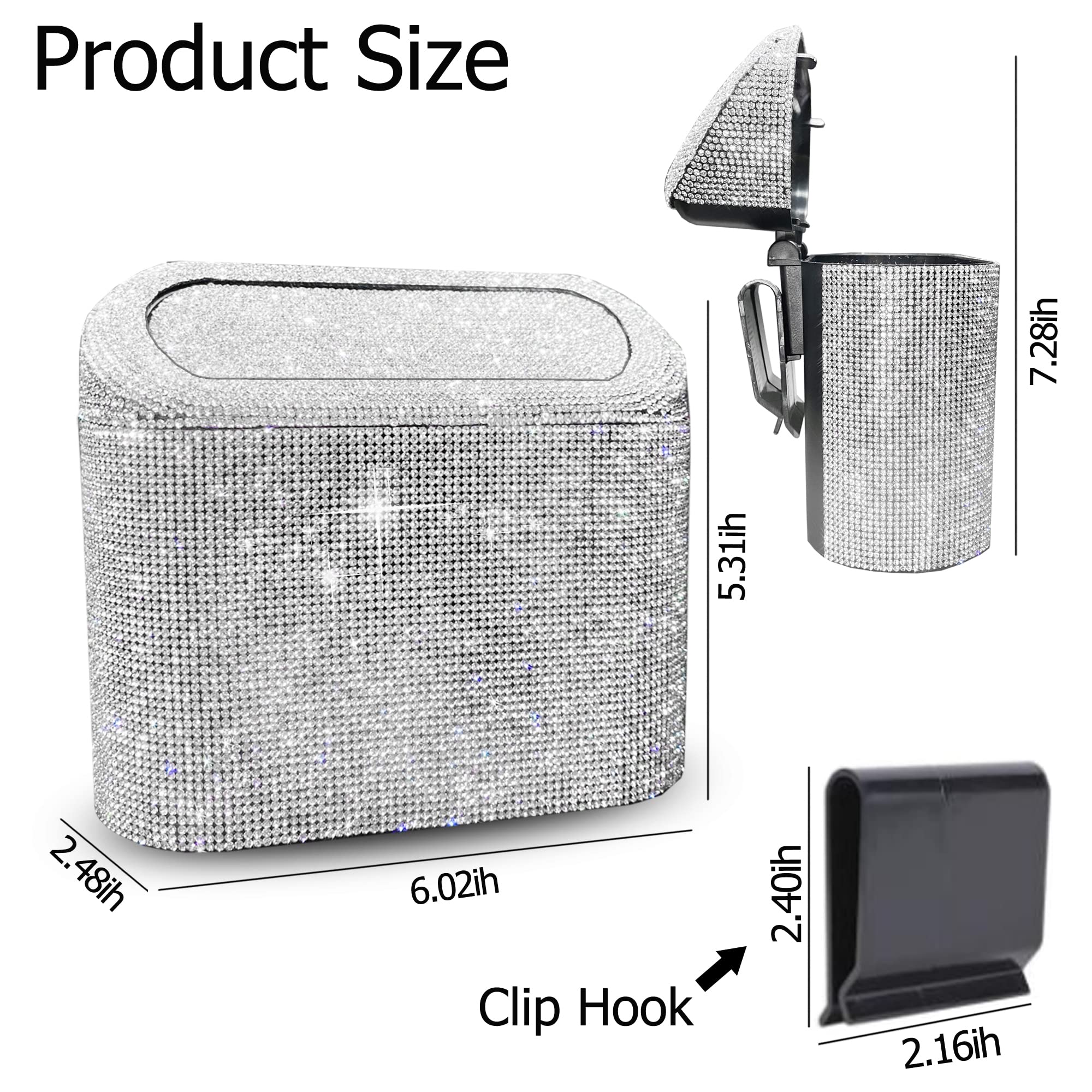 Luxury Car Trash Can with Lid - Hanging Leakproof Car Garbage Bin, Shiny Rhinestone Storage Organizer for Vehicle, Home & Office - Perfect for Road Trips, Daily Commute & Workspace Organization