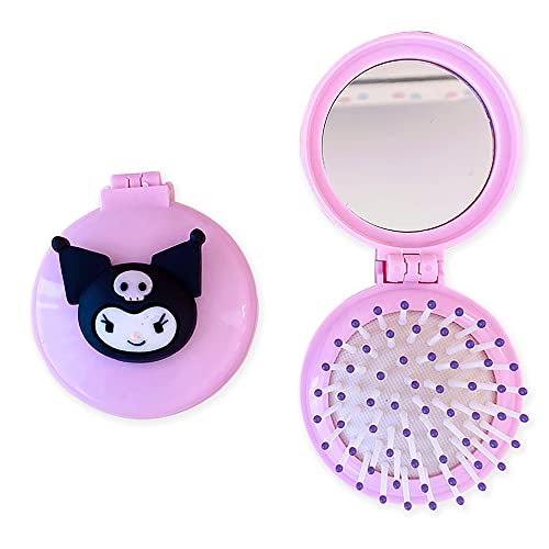 Cute Mini Hair Brush with Mirror for Girls - Travel Size for Purse & School