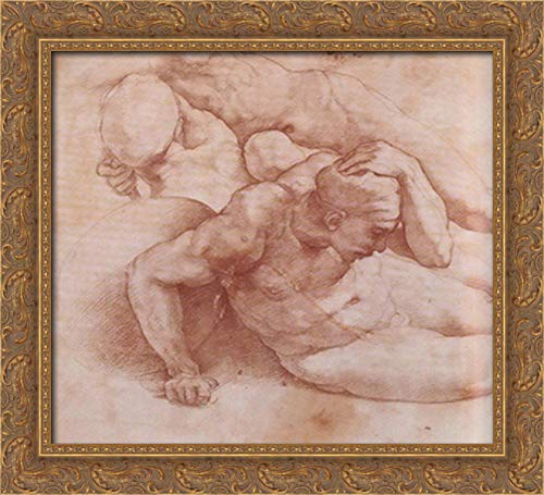 Raphael's Two Figures (Study for The Last Judgement) - 22x20 Inch Gold Ornate Wood Framed Canvas Art Print - Religious Wall Decor for Home, Church & Office