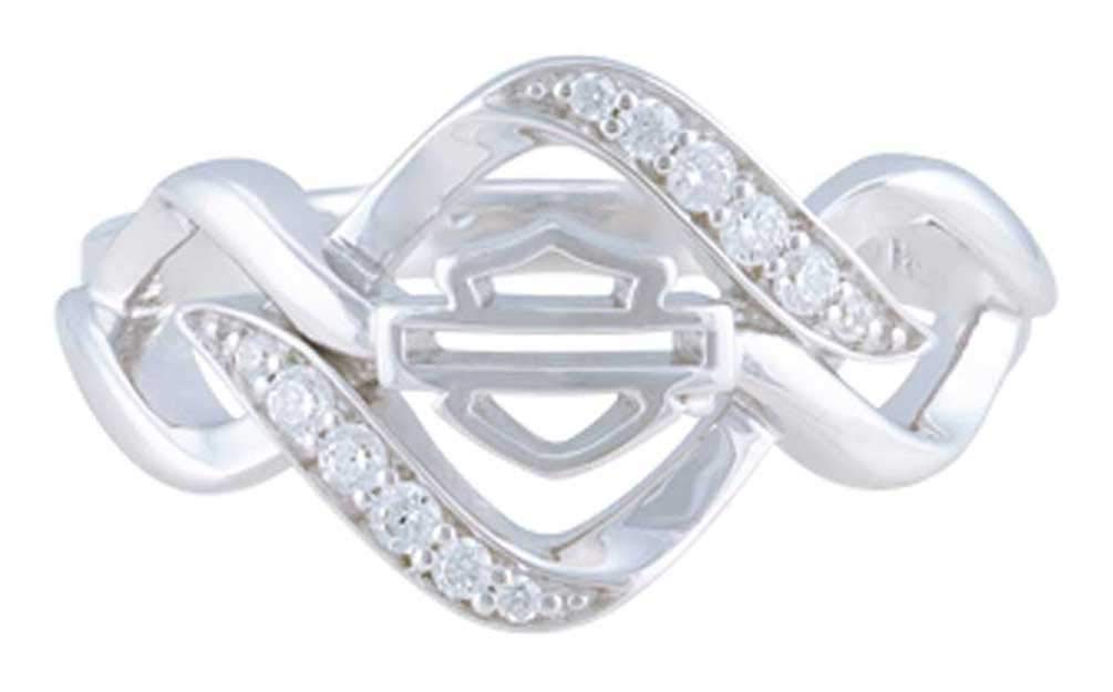 Harley-Davidson Women's Sterling Silver Interlock Bling Stone Ring HDR0537 - Perfect for Biker Fashion & Everyday Jewelry
