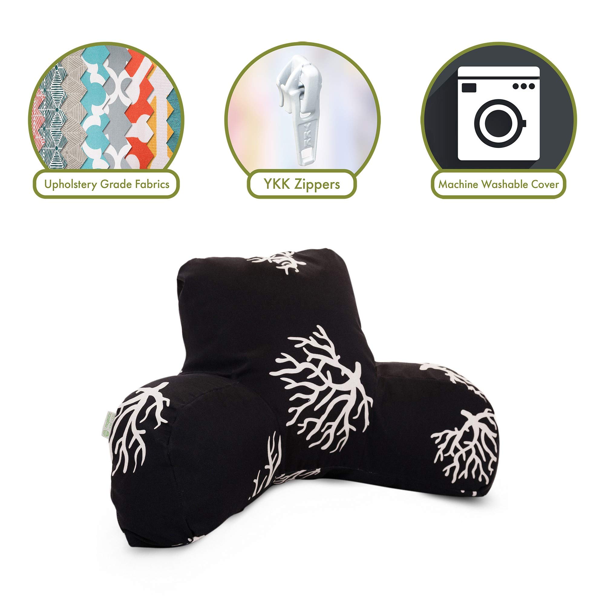 Majestic Home Goods Coral Reading Pillow - Soft Back Support Cushion for Bed, Sofa & Floor - Comfortable Black Pillow for Reading, Studying, Watching TV & Relaxing