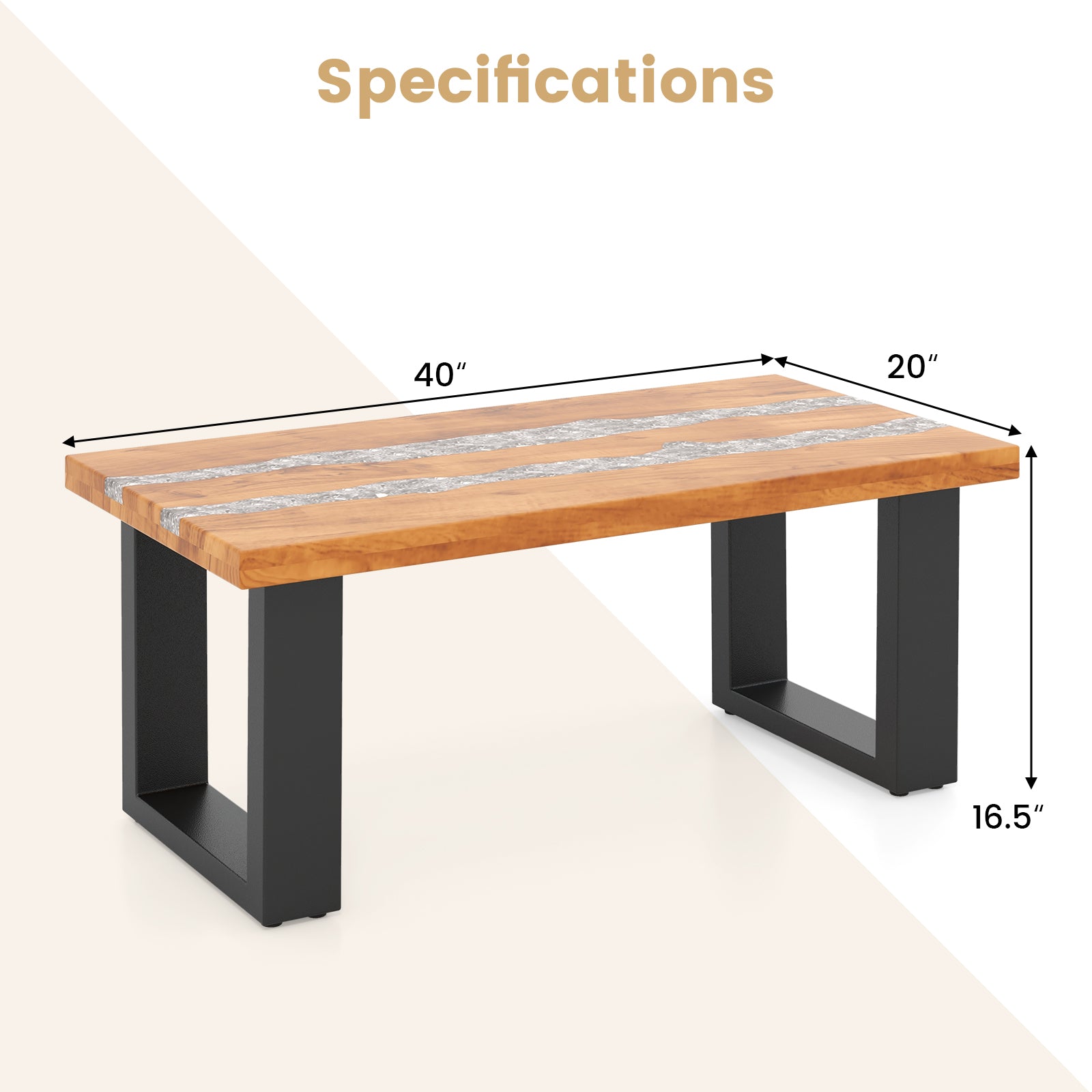 Costway Teak Wood Coffee Table with River Epoxy Tabletop - Modern Living Room Centerpiece for Home Decor, Office & Lounge Areas