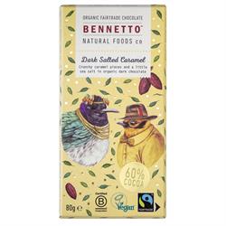 Bennetto Salted Caramel Chocolate Bar 80g - Premium Organic Dark Chocolate with Sea Salt - Perfect for Gifts, Desserts & Snacking