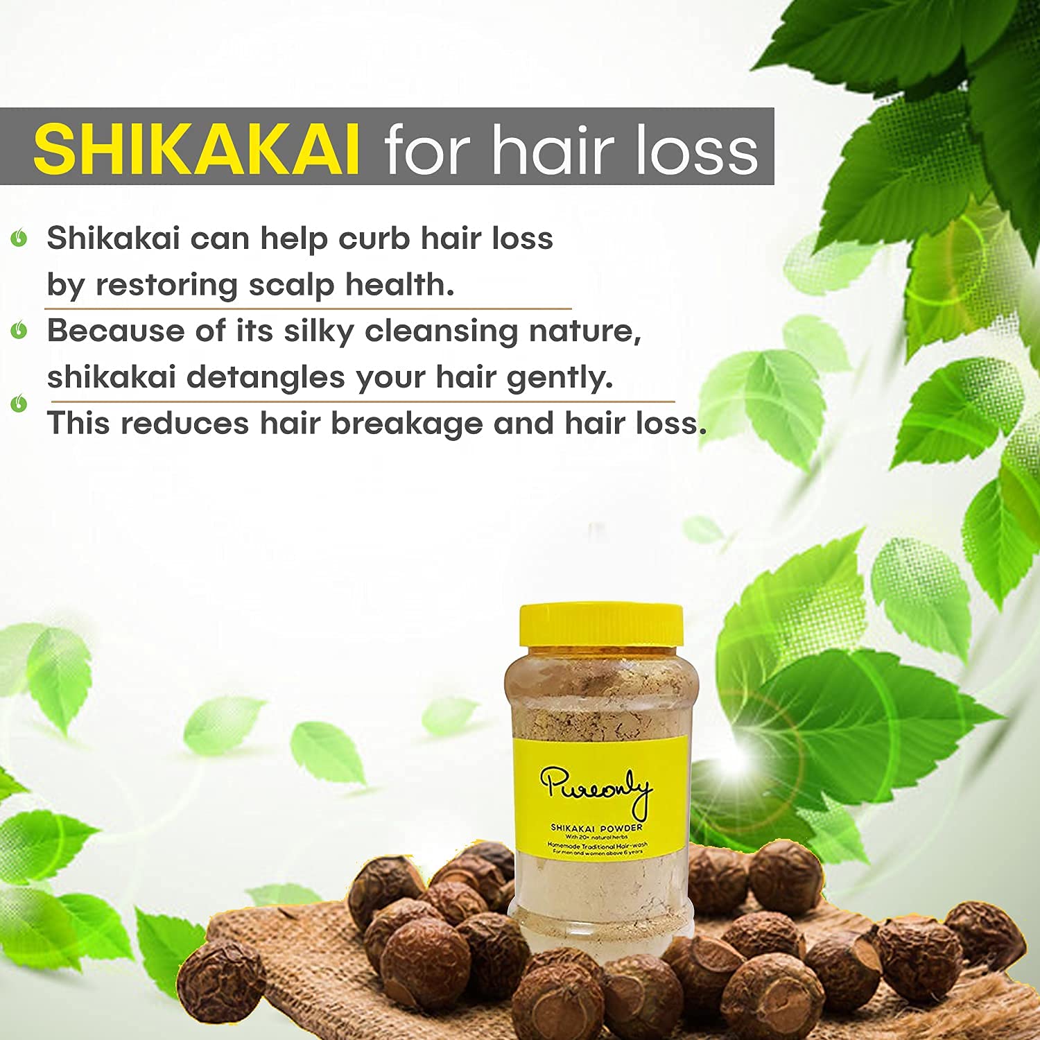 PureOnly Natural Shikakai Powder with 20+ Herbs for Hair Growth & Scalp Care - No Foam, 200g - Ideal for DIY Hair Wash, Ayurvedic Treatments & Natural Hair Care Routine