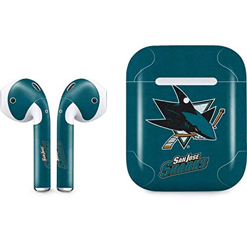 Officially Licensed NHL San Jose Sharks Distressed Design Skin Decal for Apple AirPods 2 | Protective Vinyl Sticker Cover | Perfect for Sports Fans & Music Lovers