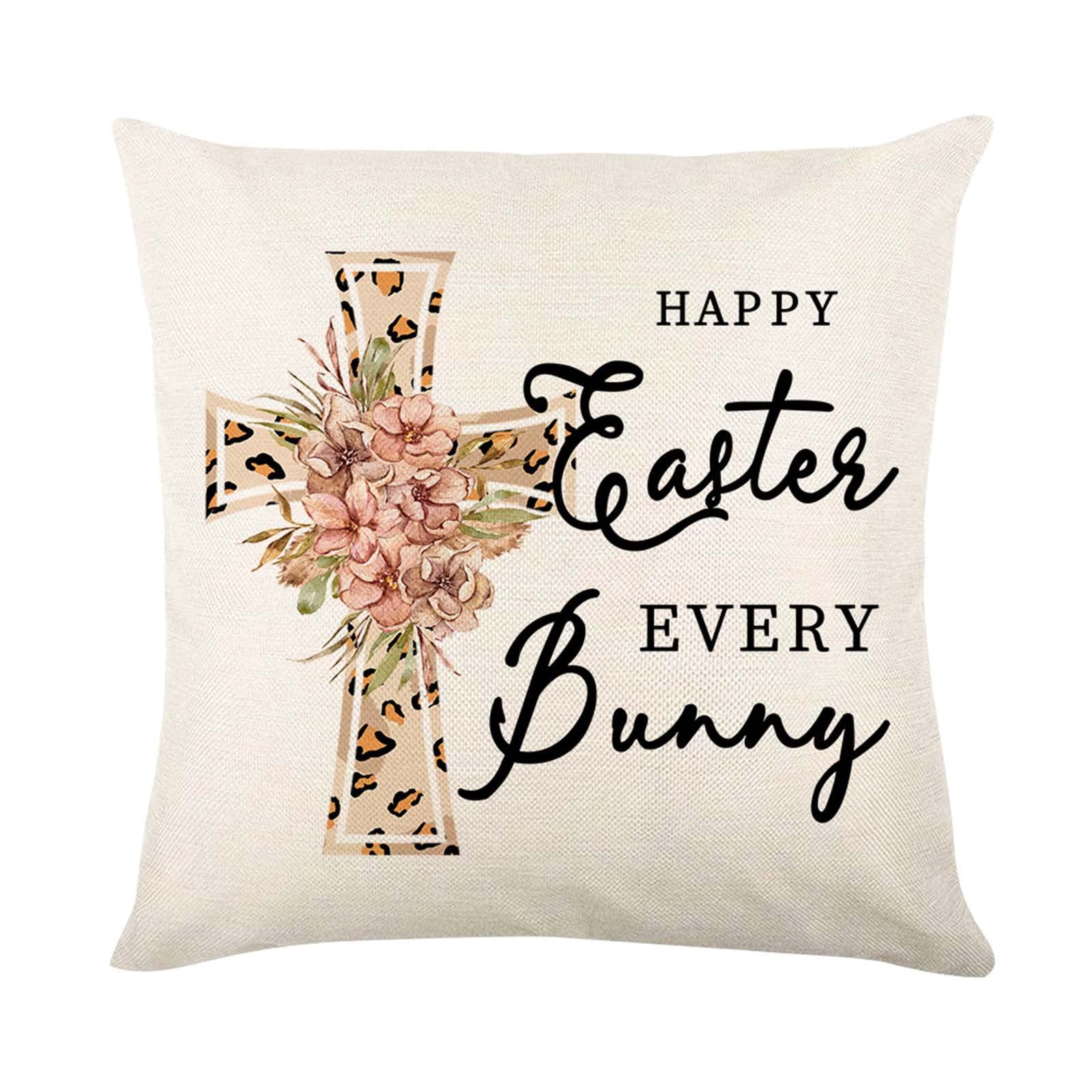 2-Pack Easter Linen Cushion Covers - Leopard Print Bunny Design Decorative Pillow Cases for Sofa, Bed, Living Room - Spring Home Decor & Holiday Gift Idea