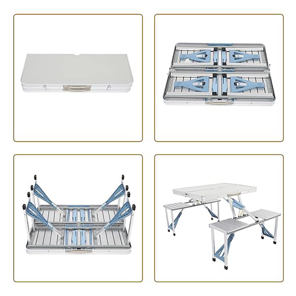 AceX Portable Folding Camping Table - Lightweight Outdoor Picnic Table with 4 Seats & Umbrella Hole - Perfect for BBQ, Travel, Beach, Backyard Parties & Family Gatherings (No001)