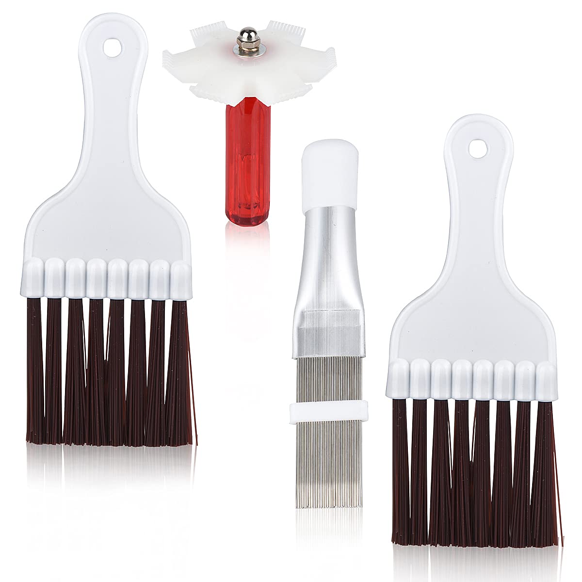 4-Piece Stainless Steel AC Condenser Fin Cleaning Brush Set - Coil Condenser Brush, AC Fin Comb & Refrigerator Fin Cleaner (3 Styles) - Perfect for HVAC Maintenance, Home & Auto Air Conditioner Cleaning