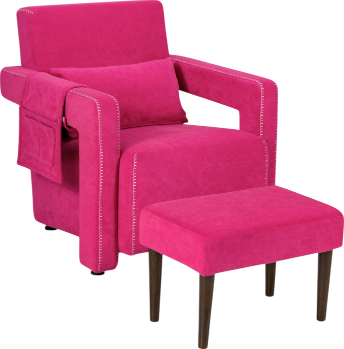 Costway Modern Berber Fleece Accent Chair with Ottoman - Solid Wood Frame, Comfortable Lounge Chair for Living Room, Bedroom & Office - Perfect for Reading, Relaxing and Home Decor