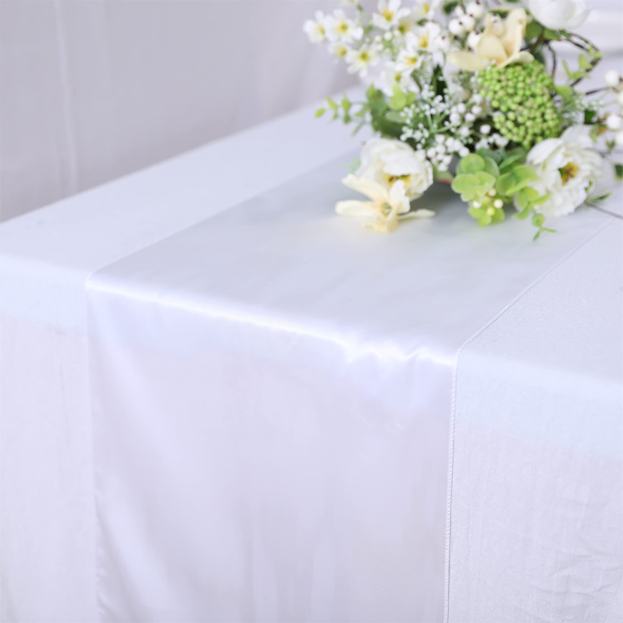 10 Pack White Satin Table Runners 12x108 Inch - Wedding & Party Decor