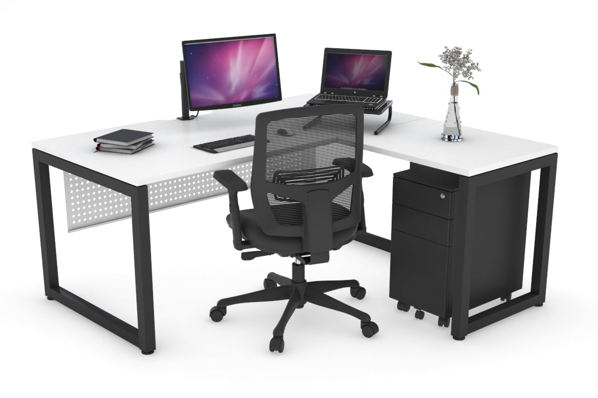 L-Shaped Corner Office Desk with Quadro Loop Legs - 1800L x 1550W, Cable Management Scallop | Modern Home Office & Gaming Desk for Small Spaces