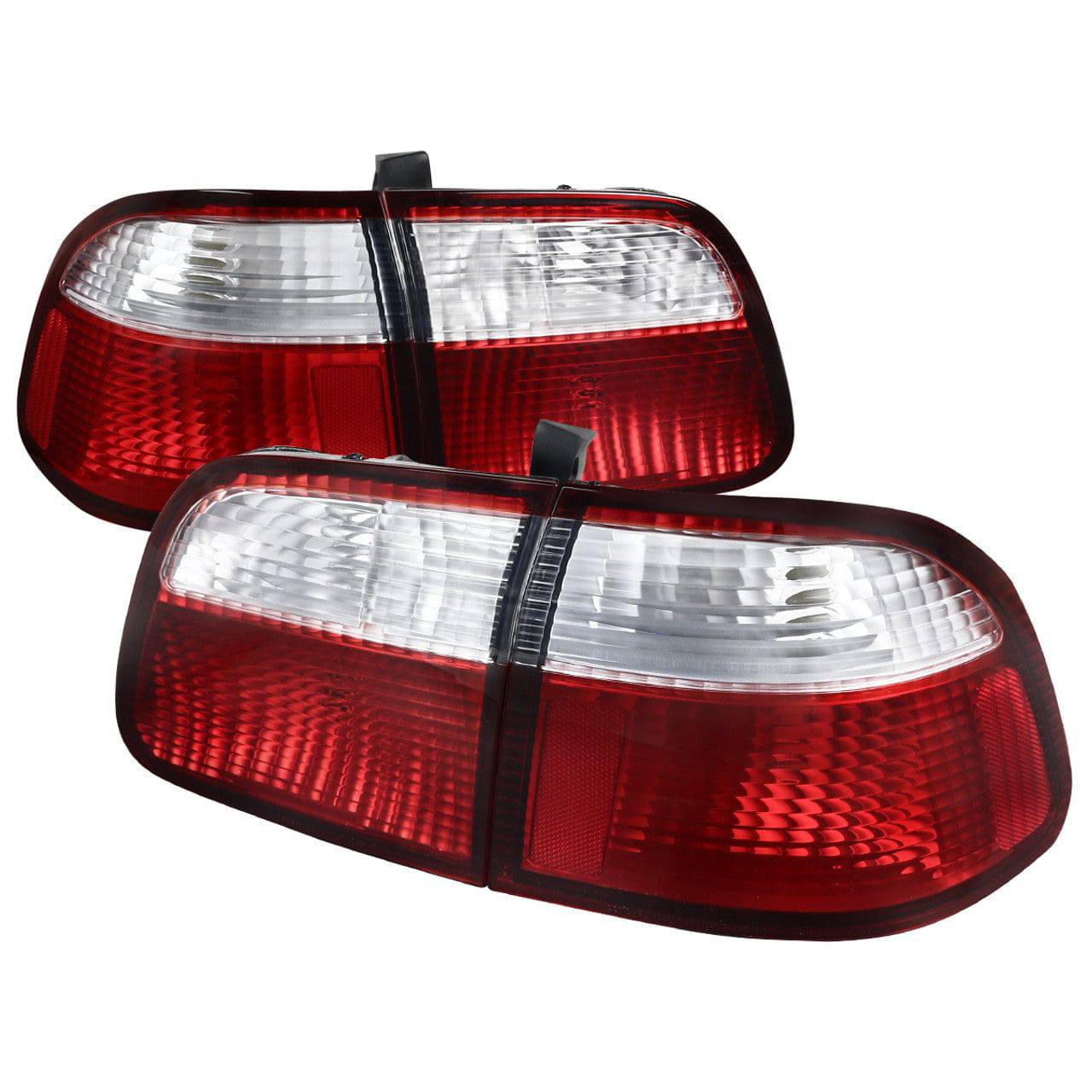 Spec D Tuning Taillights for 1999-2000 Honda Civic Sedan - Chrome Housing with Red Clear Lens - LED Rear Lights for Enhanced Visibility & Style - Perfect for Night Driving & Car Customization