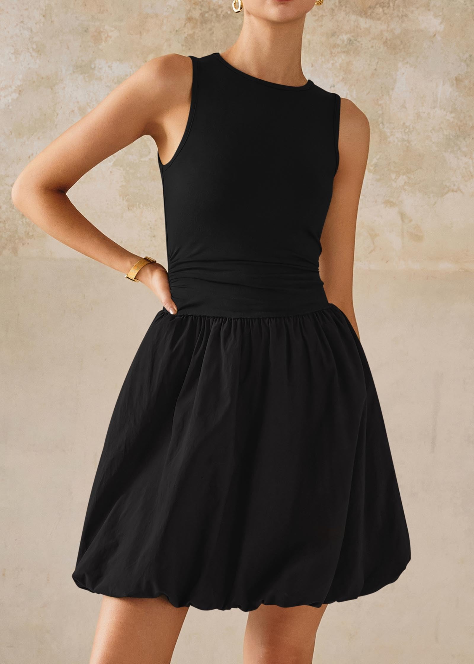KIRUNDO Women's Summer Bubble Dress 2025 - Casual Mini Bodycon Cocktail Dress, Sleeveless Drop Waist Sundress for Beach, Party & Spring Outfits | Perfect for Vacation, Date Night & Summer Events