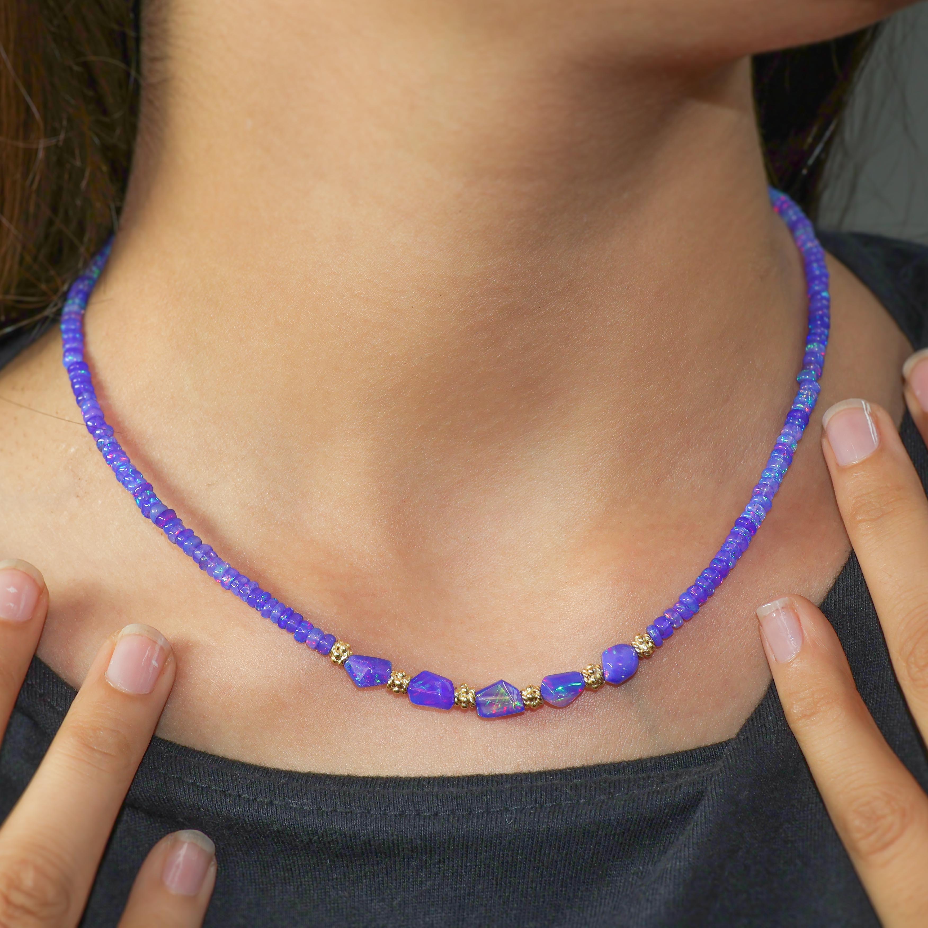 Lavender Opal Beaded Necklace with Golden Beads - Elegant Boho Jewelry for Women, Perfect for Weddings, Parties & Everyday Wear