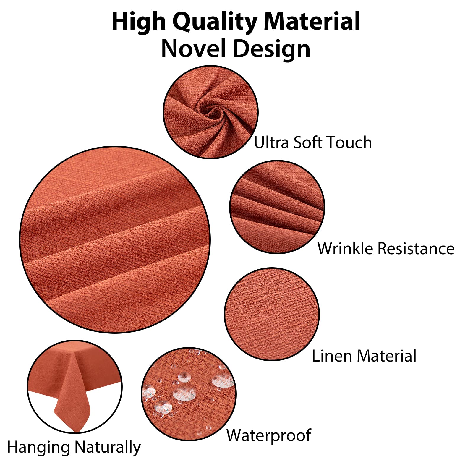 Dark Orange Linen Tablecloth 57x57 Inch - Waterproof, Wrinkle-Resistant, Anti-Shrink Rectangular Table Cover with Lotus Effect for Dining, Parties & Outdoor Use