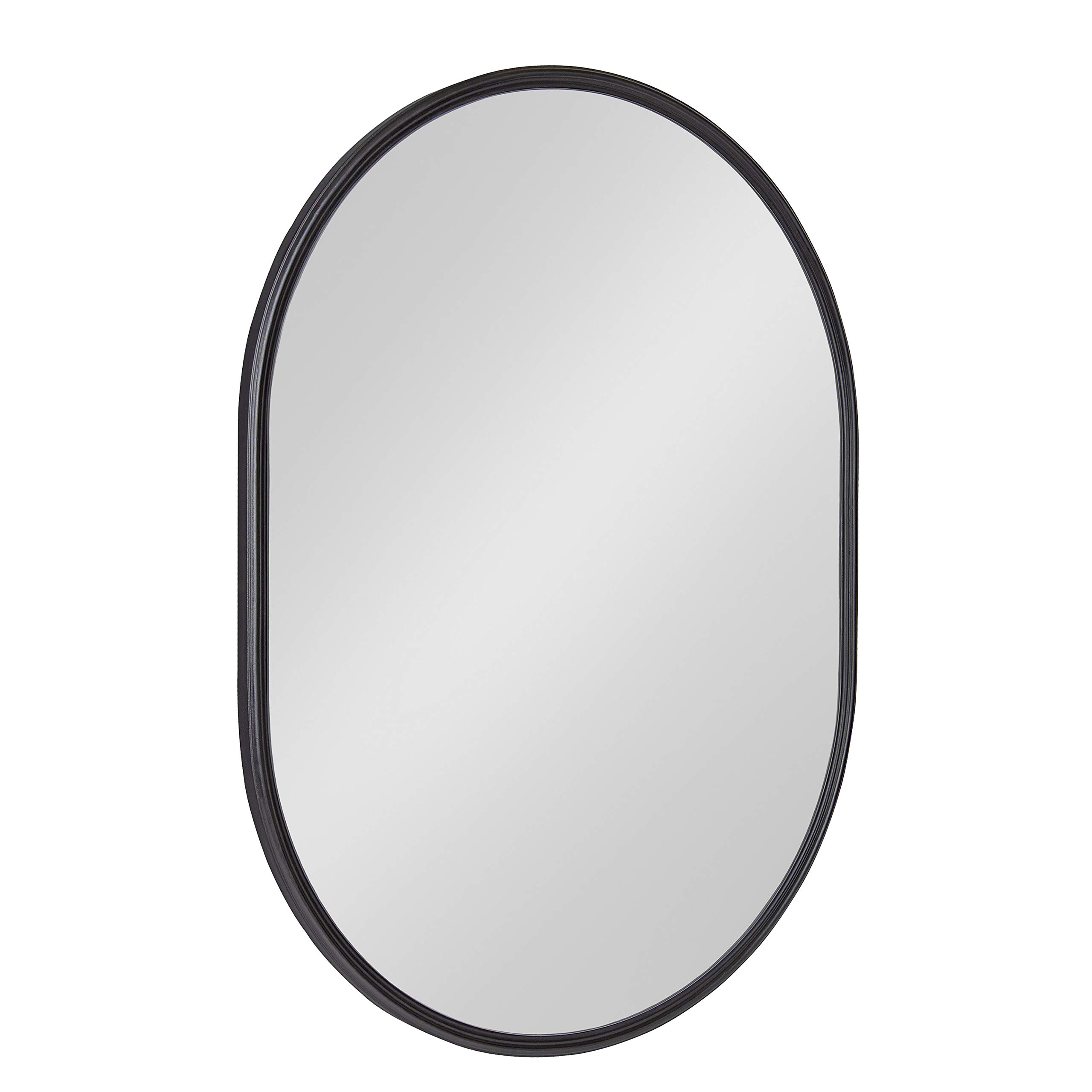 Kate and Laurel Caskill Modern Oval Mirror - 18x24 Inch Black Capsule-Shaped Wall Mirror for Entryway, Living Room, Bathroom Decor - Perfect for Home, Office & Vanity Makeup Area