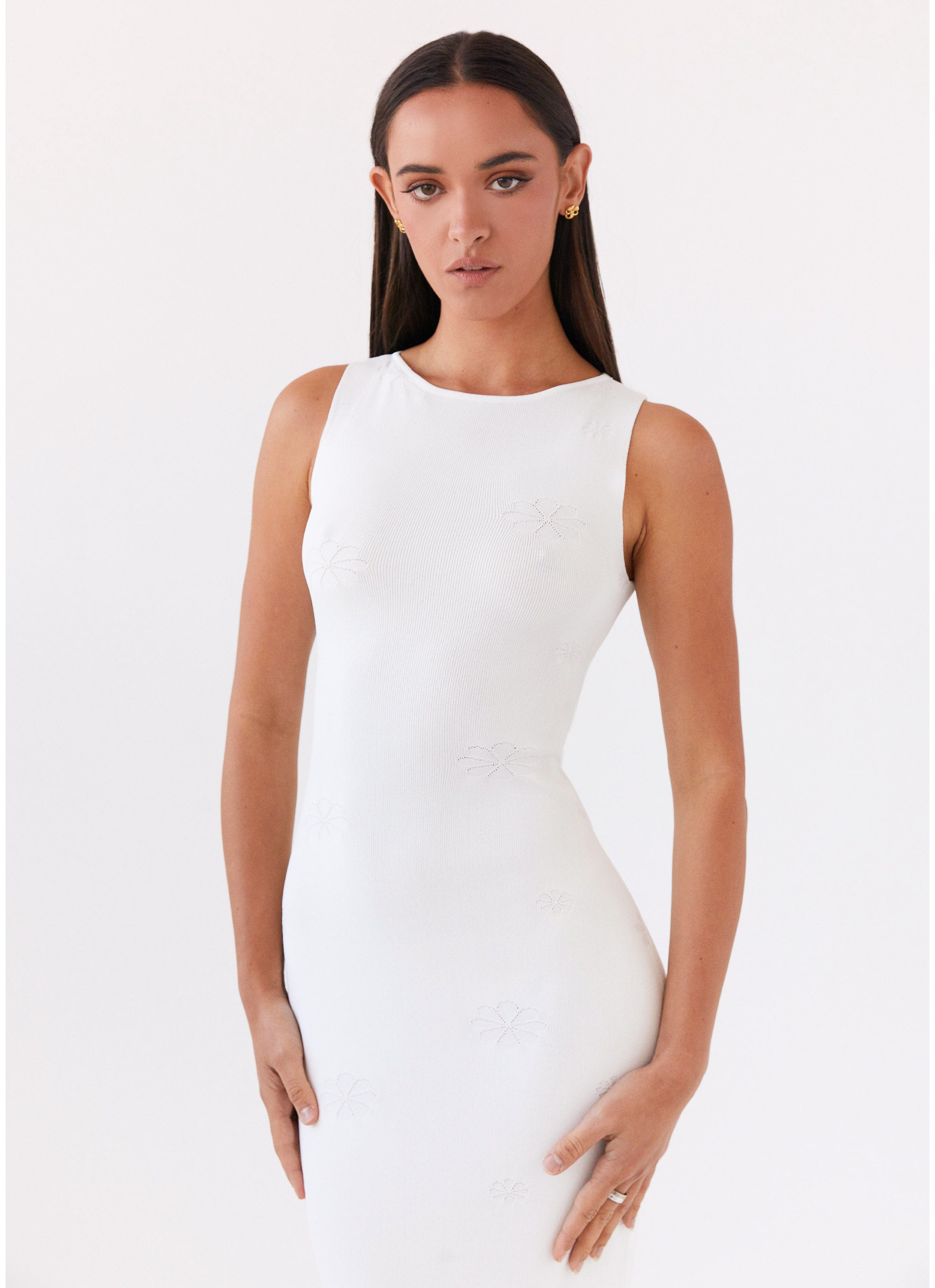 Holly Knit Maxi Dress for Women - Elegant White Long Sleeve Flowy Dress for Casual Wear, Date Night & Special Occasions