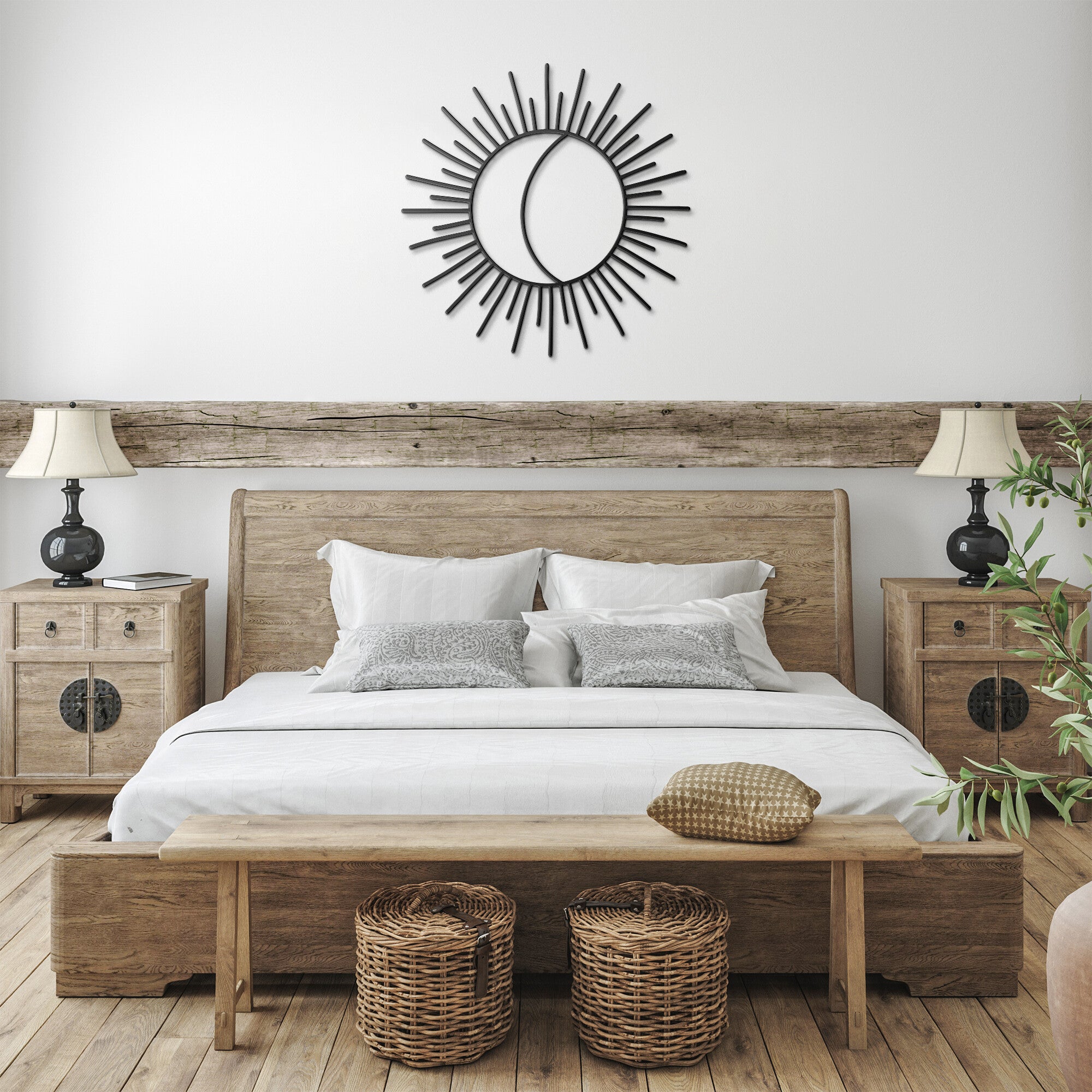 Sunburst Half Moon Steel Metal Wall Art Decor - Handmade Modern Geometric Wall Sculpture for Living Room, Bedroom & Office
