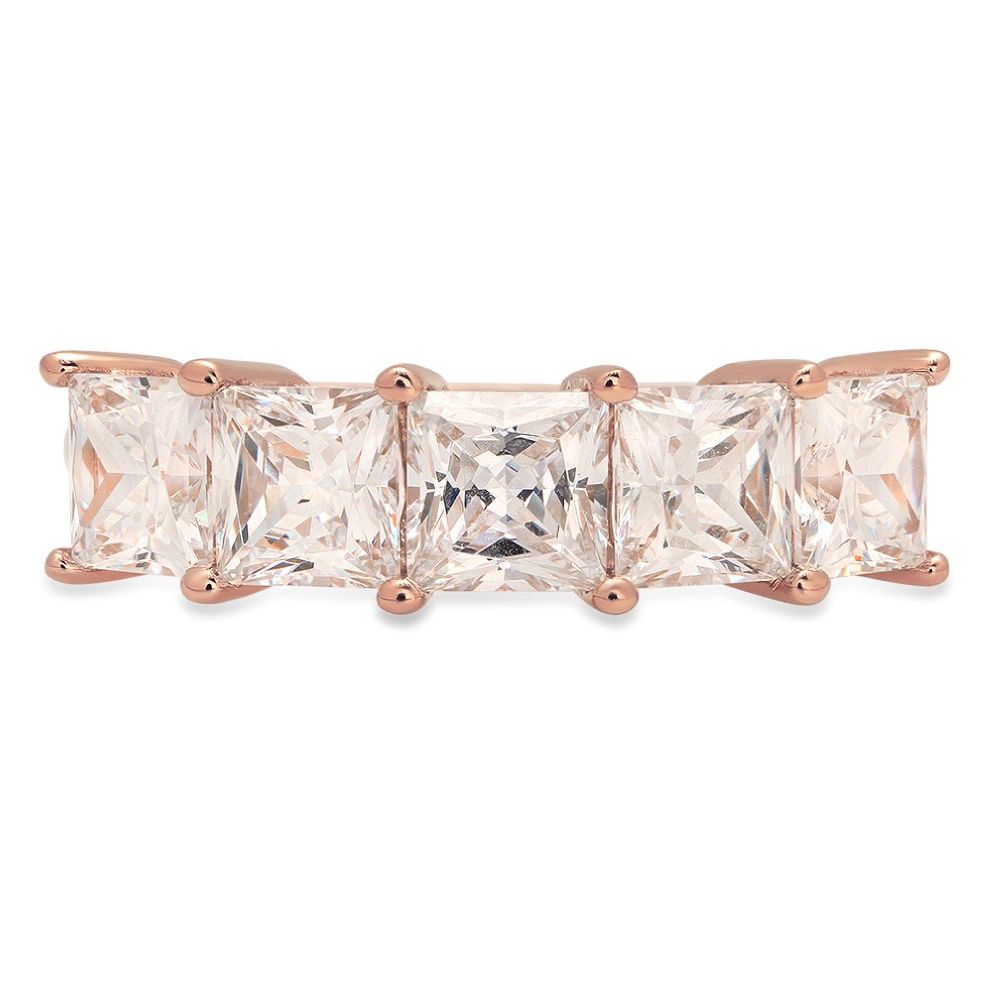 3.75 Carat Princess Cut Natural Diamond Ring - VS1-VS2 Clarity, G-H Color, 14K Rose Gold Eternity Band - Conflict Free, Art Deco Wedding Ring for Engagement, Promise or Anniversary Gift - Size 4-9