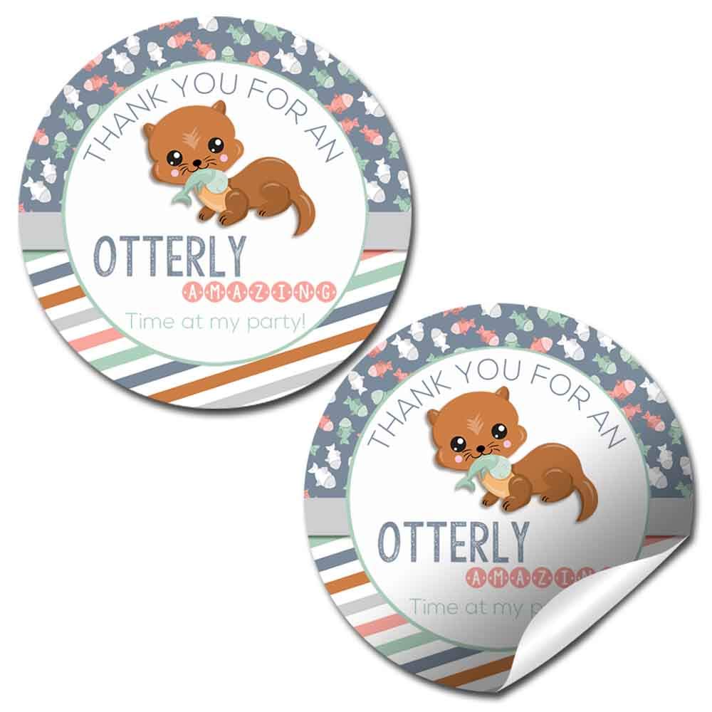 Cute Otter Themed Thank You Stickers for Kids - 40 Pack 2 Inch Round Party Labels by AmandaCreation - Perfect for Birthday Favors, Envelope Seals, Goodie Bags & Scrapbooking