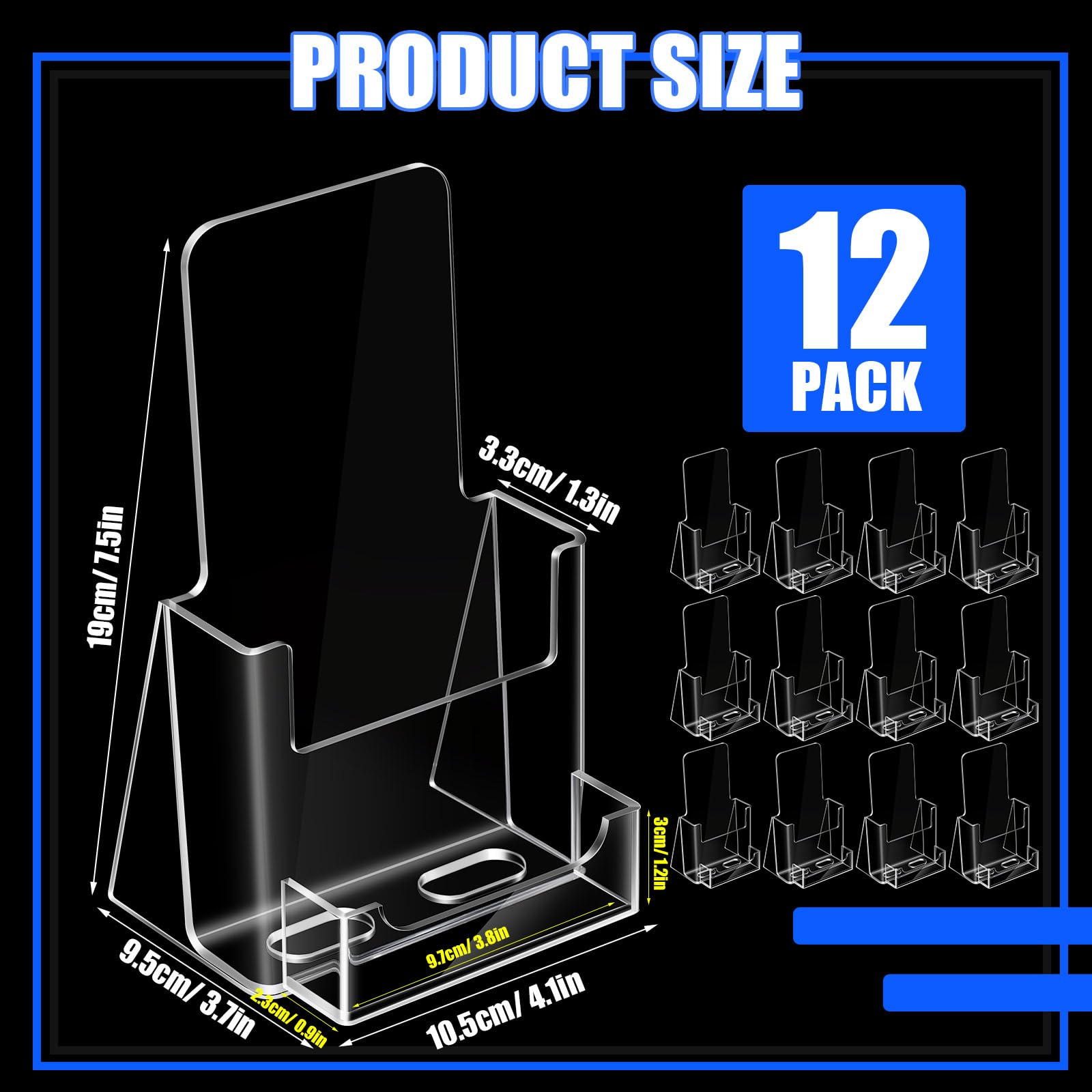 Wenqik 4.1 Inch Acrylic Brochure Holder with Business Card Slot - 12 Pack Clear Rack Card Display Stand for Menus, Flyers, Magazines & Office Booklets - Perfect for Restaurants, Retail Stores & Reception Areas