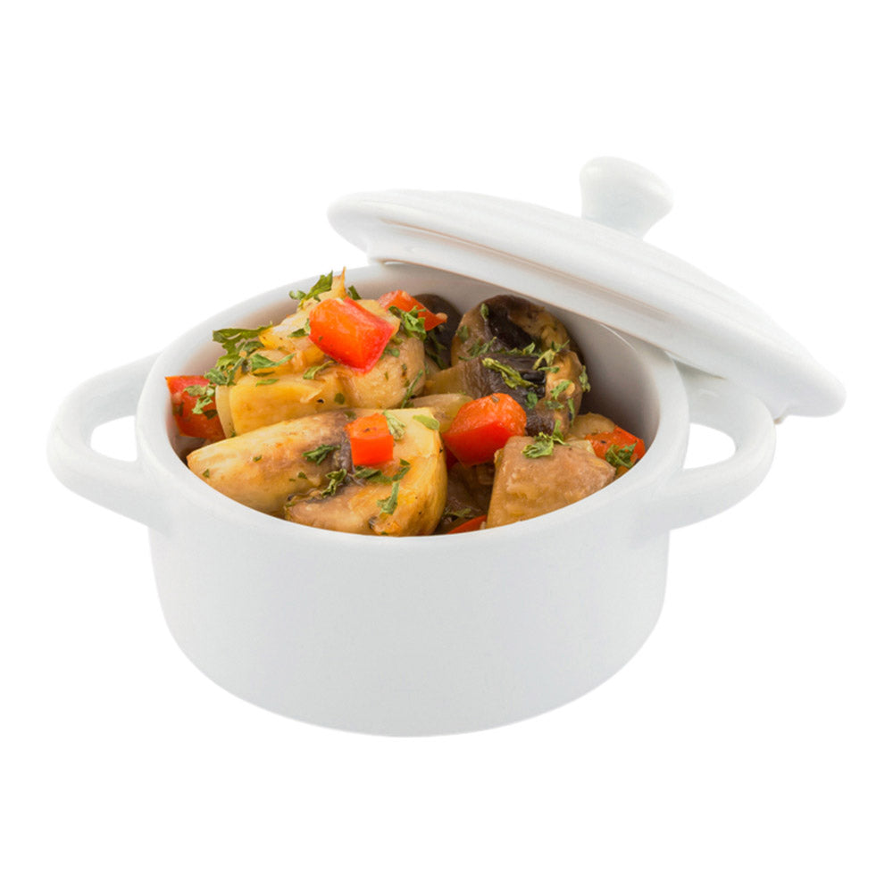 Premium 3 oz Round White Porcelain Mini Cocotte Ramekins - Set of 10 (4.25
