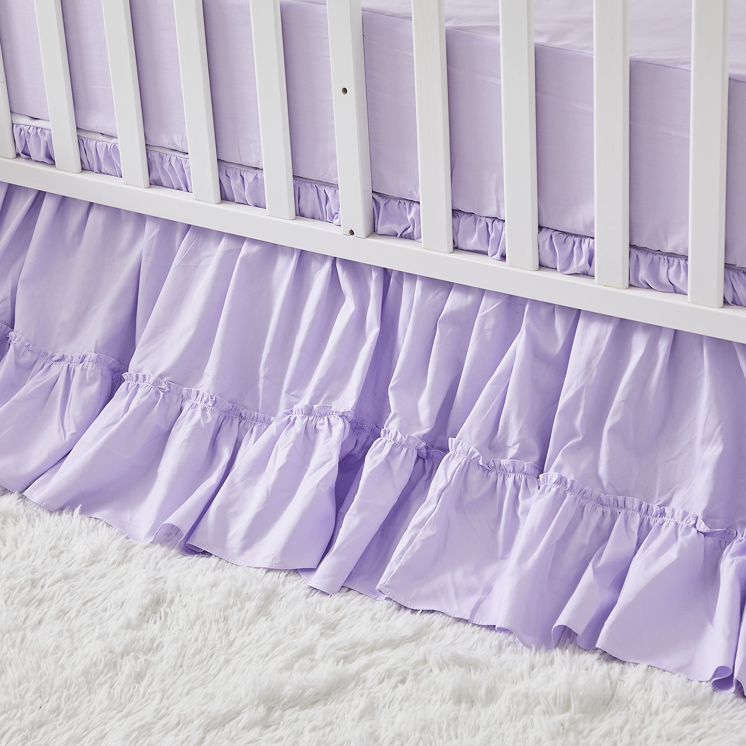 Brandream 3-Piece Purple Butterfly Baby Crib Bedding Set for Girls - Soft Embroidered Quilt, Fitted Sheet & Dust Ruffle | Nursery Decor, Newborn Gift, Toddler Bedding Essentials