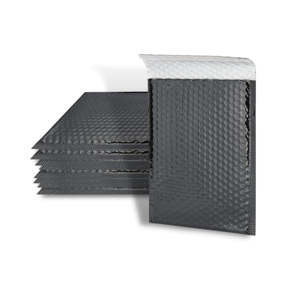250 Glamour Black Metallic Bubble Mailers - 7.5x11 Inch Self-Sealing Padded Envelopes for Shipping, Bright & Shiny Exterior | Perfect for Ecommerce, Jewelry, Cosmetics & Small Business Packaging
