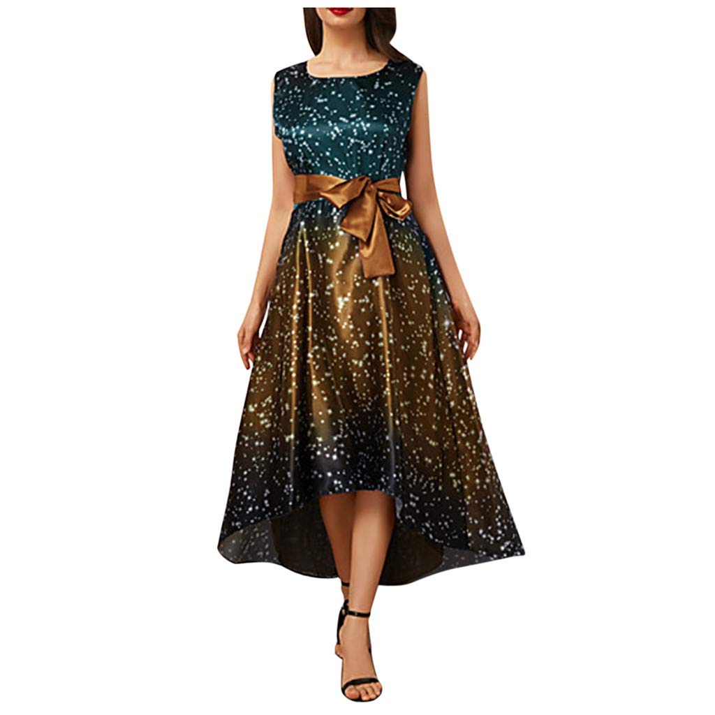 FORUU Women's Polka Dot Summer Dress 2020 - Elegant Gradient Asymmetrical Swing Dress for Casual Wear, Parties & Special Occasions