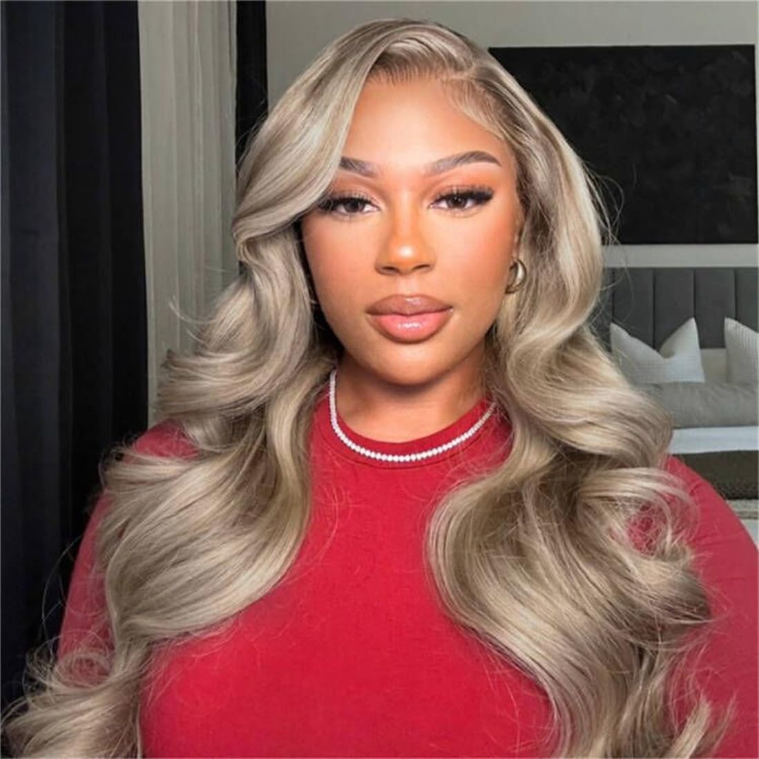 Ash Blonde Silver Gray Highlight 180% Density Human Hair Lace Front Wig - 13x4 Body Wave with Mini Knots HD Invisible Lace | Glueless Milk Tea Brown & Silver Blonde 22 Inch Wigs for Women | Perfect for Cosplay, Daily Wear & Special Occasions