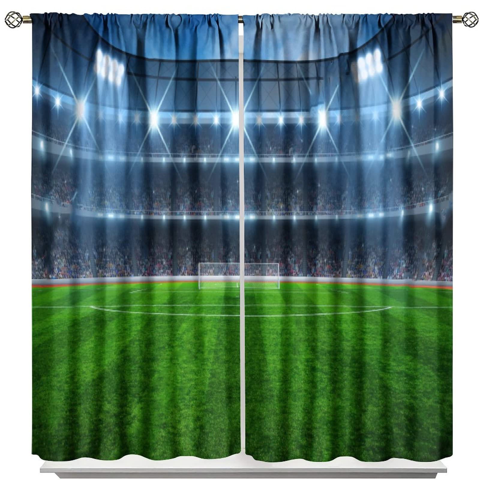 Soccer Themed Blackout Curtains for Kids & Youth Bedroom - Football Field Design, 2 Panels (42x45 Inches) - Perfect for Sports Lovers, Game Rooms & Themed Decor