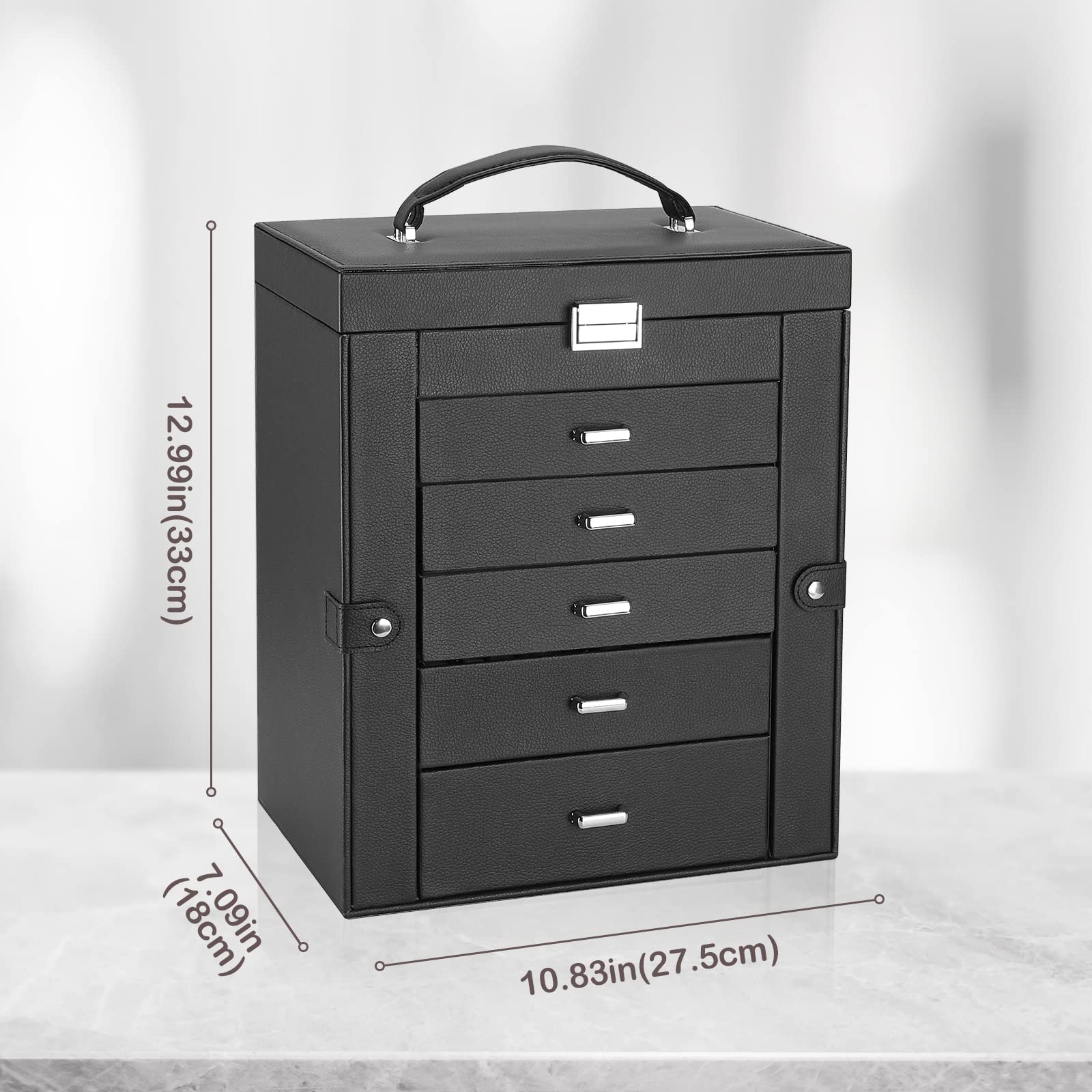 ProCase 6-Layer Large Jewelry Organizer Box for Women - Elegant Jewelry Storage Case with Mirror, Perfect Gift for Girlfriend, Wife & Daughter | Great for Travel, Home Vanity & Closet Organization