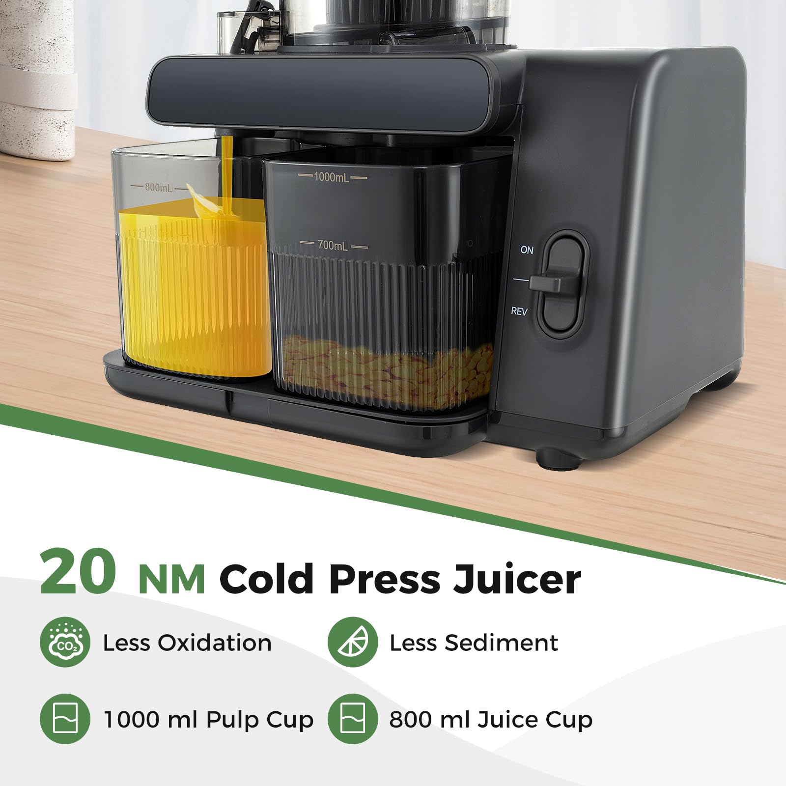 Cold Press Juicer Machine - 200W Slow Masticating Juicer with 5.3
