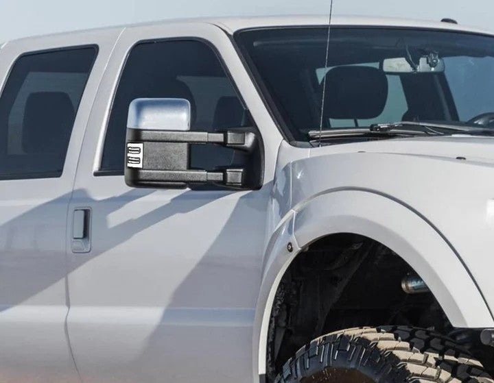Ford 08-16 Super Duty F250/F350 Side Mirror Lenses (2-Piece Set) - Ultra Bright White/Amber Running Lights & Amber Turn Signals - Smoked/Clear Lens - Upgrade for Night Driving & Enhanced Visibility