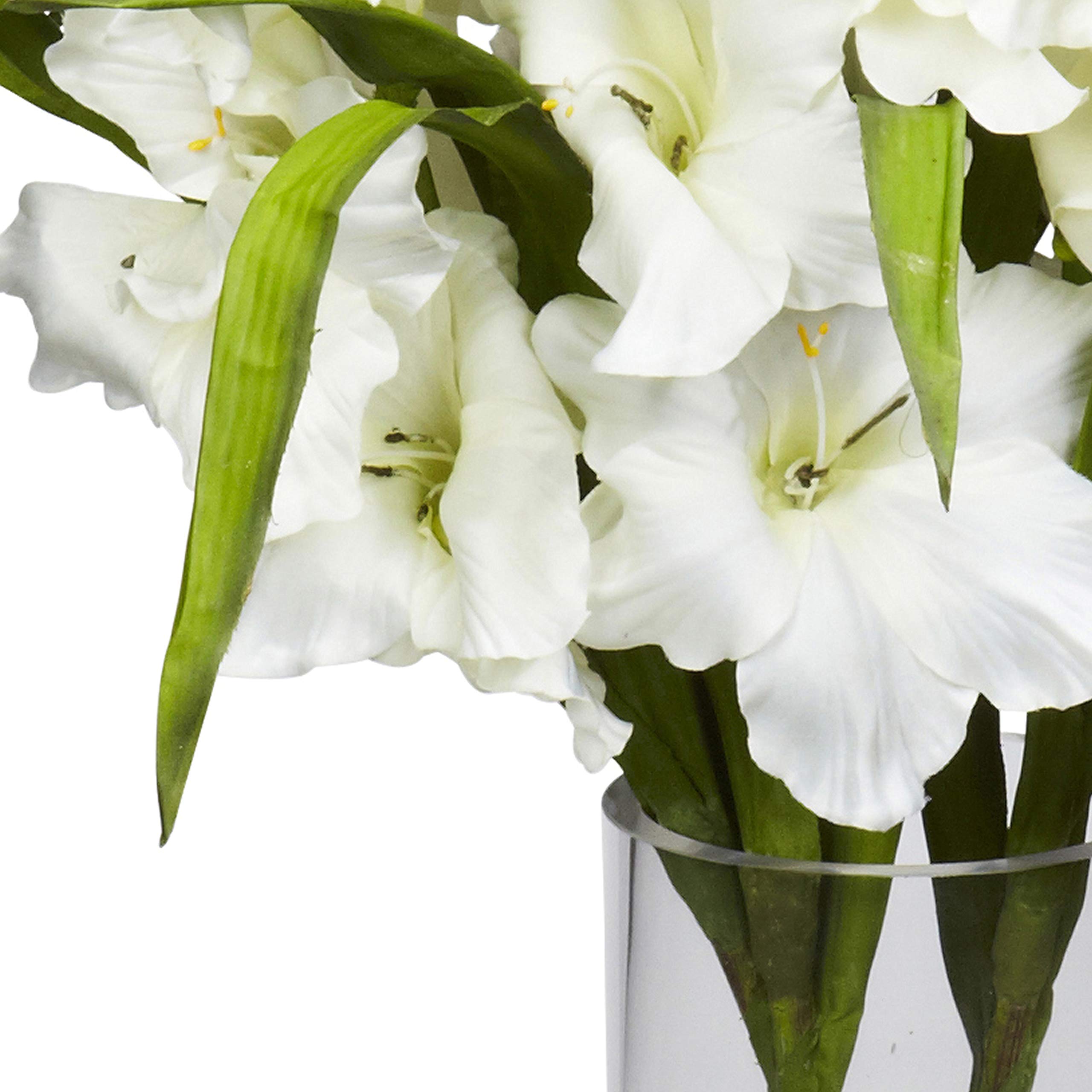 Nearly Natural 1240-WH Large White Gladiola Silk Flower Arrangement with Cylinder Vase - 42