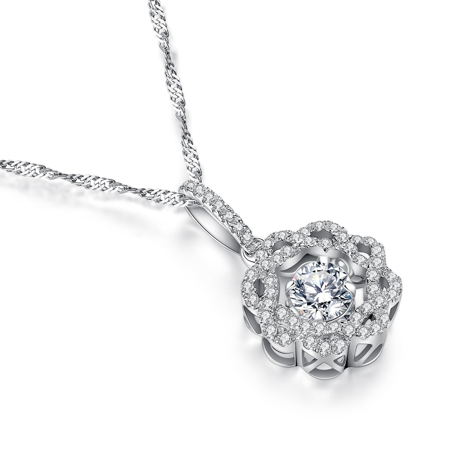 MABELLA Sterling Silver 0.5 Carat Round Cut Diamond Dancing Pendant Necklace 18 Inch - Elegant Jewelry Gift for Women, Perfect for Parties, Weddings & Special Occasions