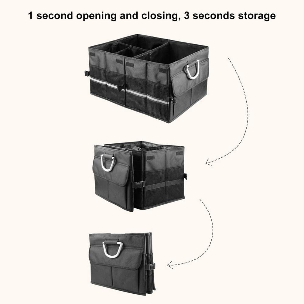 Foldable Car Storage Organizer with Aluminum Handle - Large Capacity Multi-Purpose Trunk Organizer for SUV, Sedan, Travel & Emergency Use