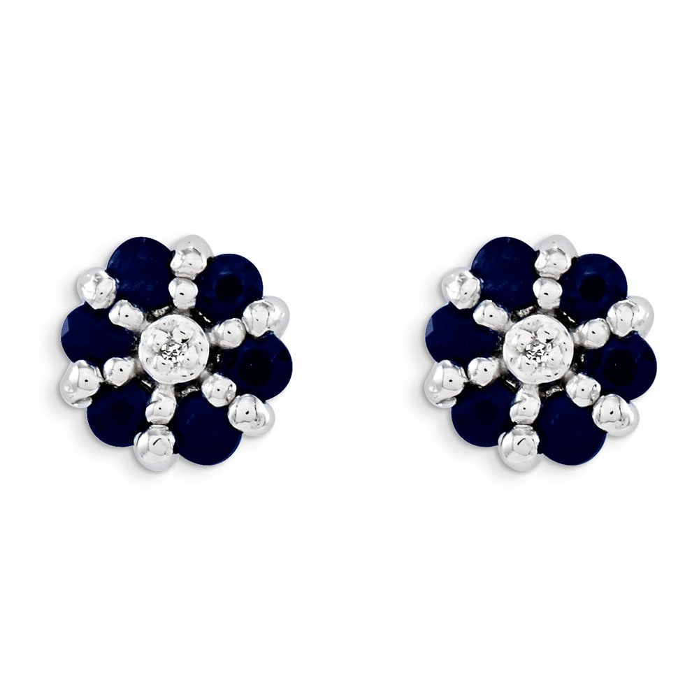 14K Sterling Silver Rhodium Plated Sapphire & Diamond Stud Earrings for Women - Perfect for Weddings, Parties & Everyday Elegance