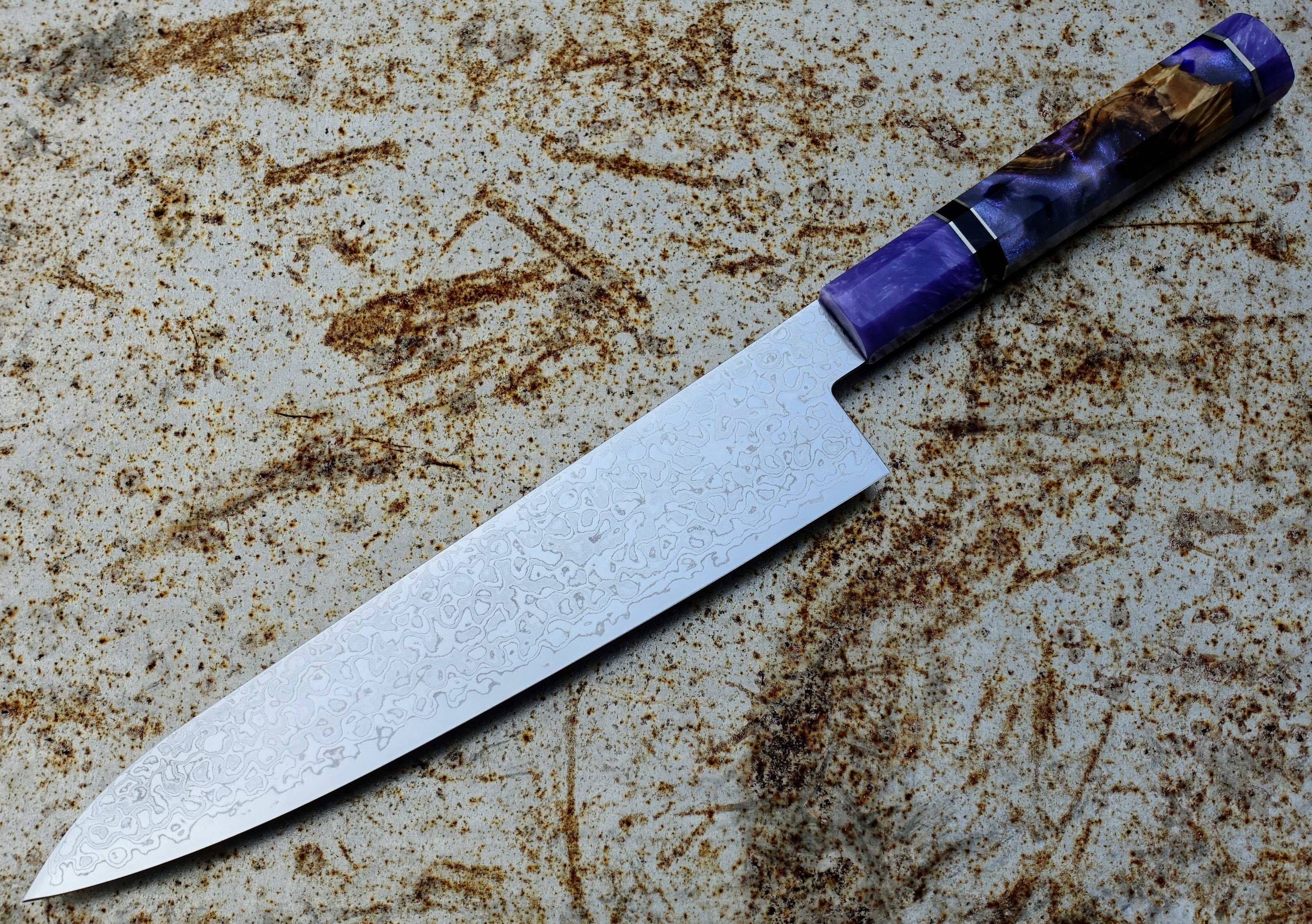 Premium Kikuichi NWD Nickel Warikomi Damascus 45-Layer 240mm Gyuto Chef Knife with Rosewood Handle - Japanese Kitchen Knife for Professional Chefs & Home Cooking, Perfect for Slicing, Dicing & Meat Preparation