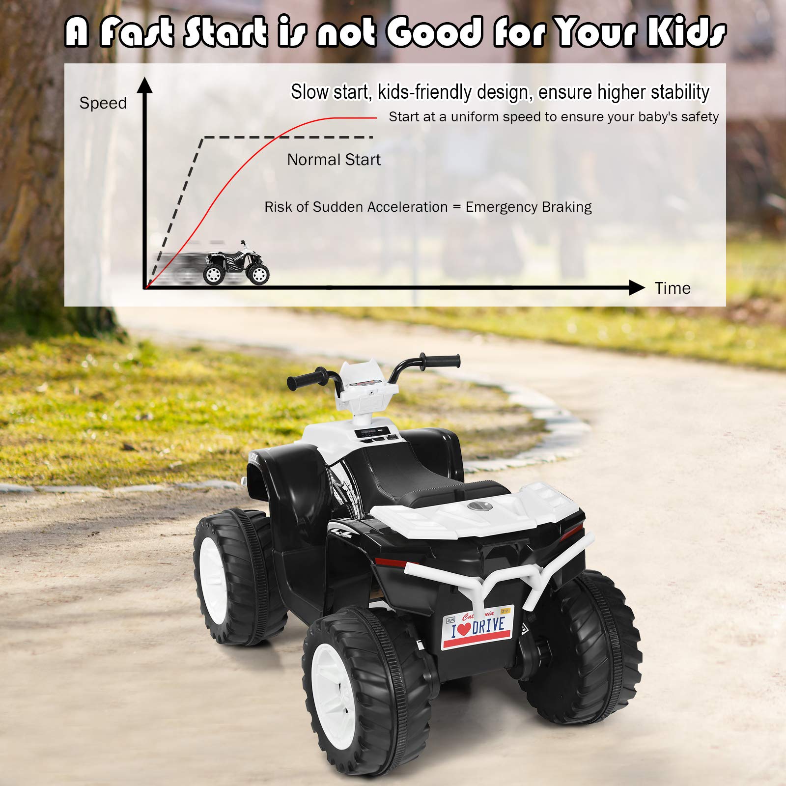 HONEY JOY 12V Kids Electric Ride On ATV Quad - 4-Wheeler Battery Powered Toddler Car with LED Headlights, 2 Speeds, Slow Start, Horn & Music - Safe Treaded Tires for Boys & Girls (White) | Perfect for Outdoor Play, Backyard Adventures & Birthday Gifts