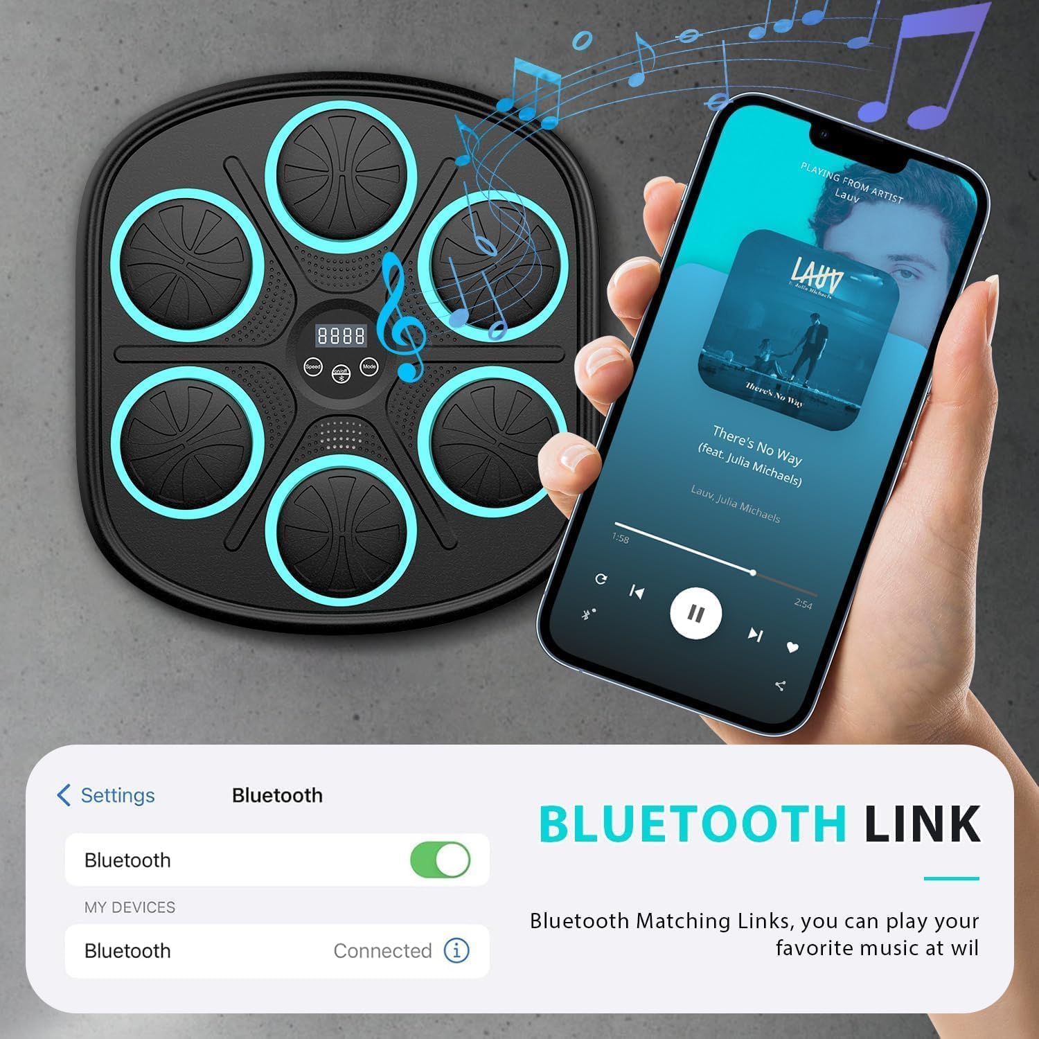 2025 Smart Music Boxing Machine with Premium Boxing Gloves - Bluetooth LED Wall Mounted Training Equipment for Home Workout | Boxing Target Practice for Adults & Kids | Perfect for Home Gym, Fitness Training & Stress Relief