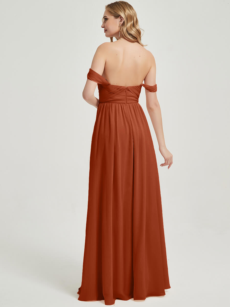 Elegant Burnt Orange Pleated Convertible Maxi Chiffon Bridesmaid Dress - Perfect for Weddings, Formal Events & Special Occasions