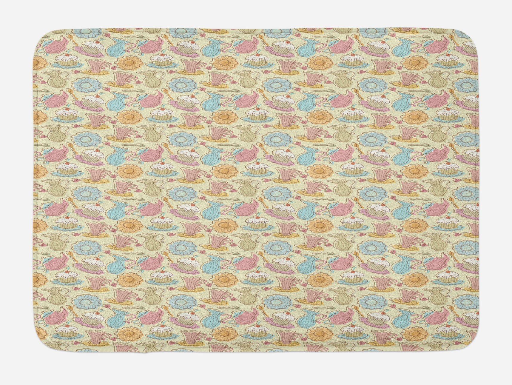 Ambesonne Tea Party Bath Mat - Non-Slip Plush Decor for Bathroom & Kitchen