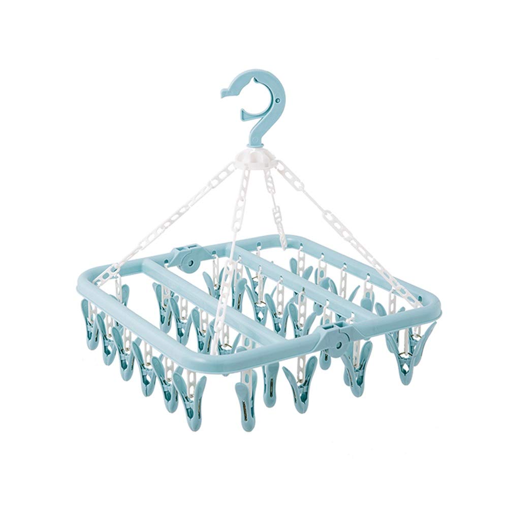 32-Piece Foldable Clothes Hanger & Sock Underwear Drying Rack - Windproof Laundry Organizer for Kids, Baby Clothes (Blue) | Perfect for Small Spaces, Apartments, Travel & Outdoor Drying