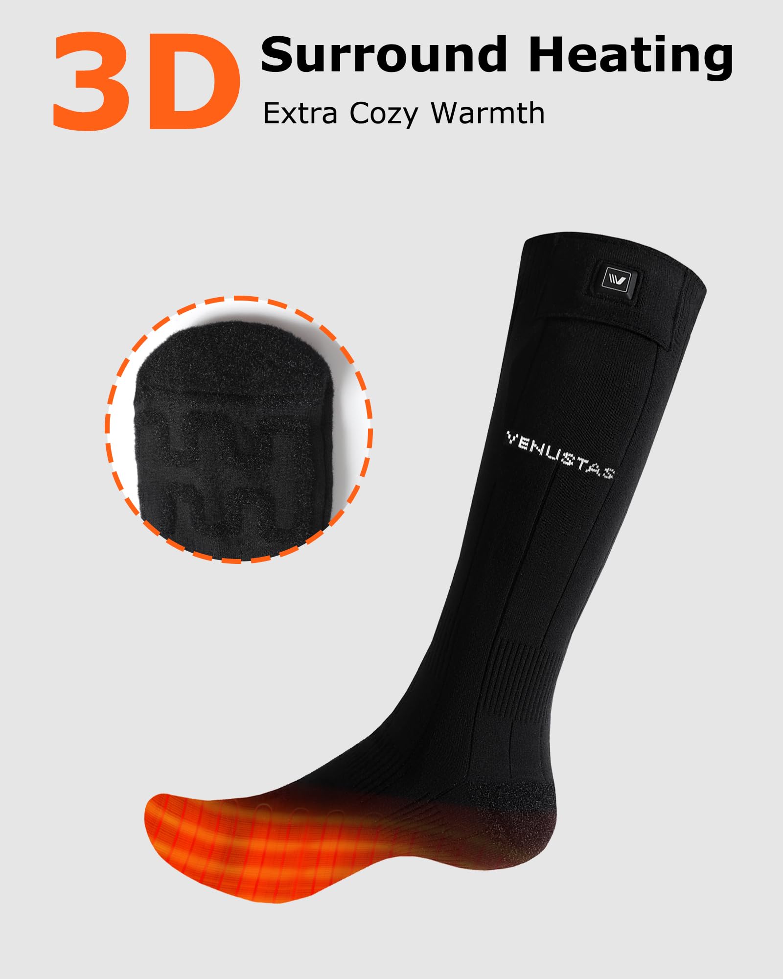 Venustas Rechargeable Heated Socks for Men & Women - Battery-Powered Winter Warm Socks for Hunting, Skiing, Hiking & Outdoor Activities - Keep Feet Toasty in Cold Weather